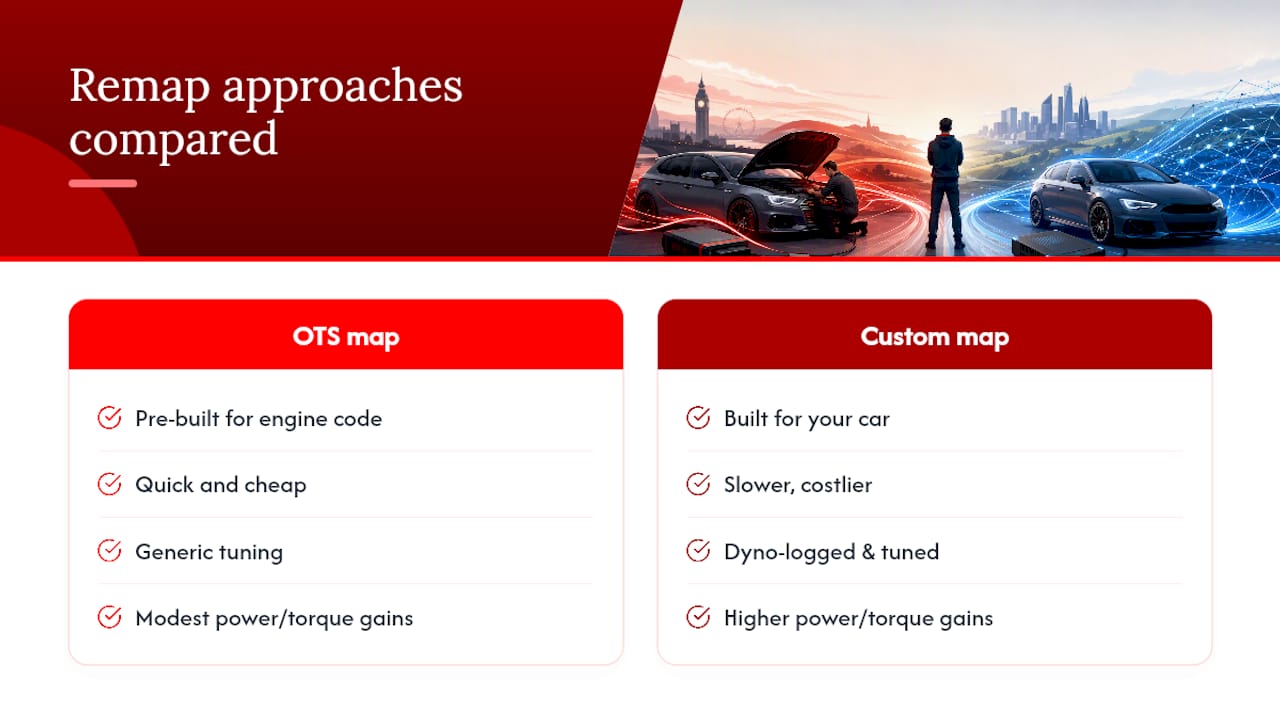 Diagram comparing off-the-shelf and custom remapping approaches