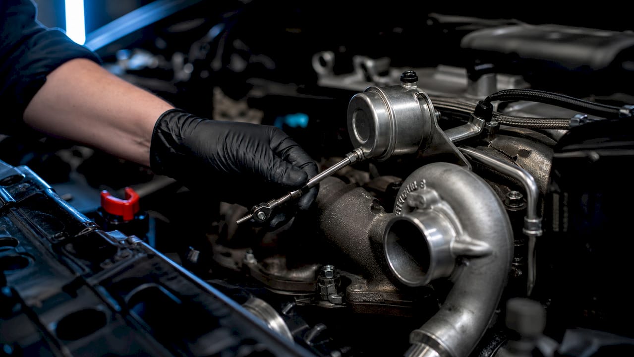 Technician inspecting turbo actuator components