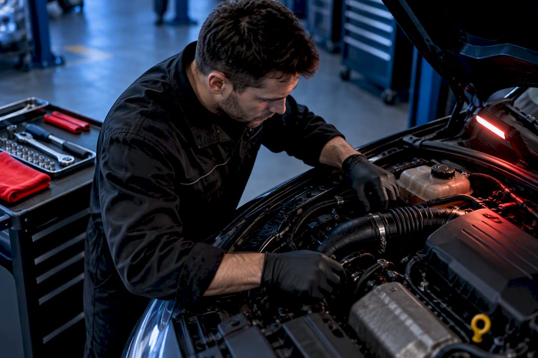 Technician inspecting engine condition before remapping