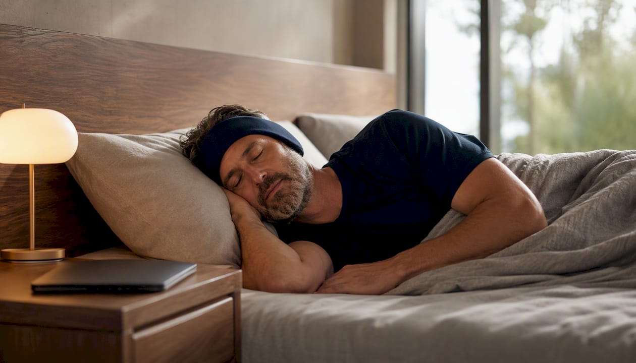 Side sleeper with headband sleep headphones