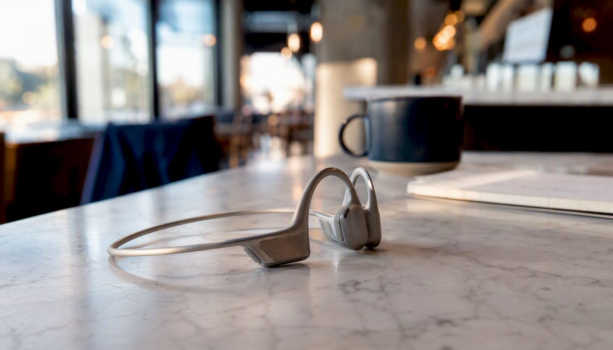 Shokz OpenRun Pro 2 bone conduction headphones on table