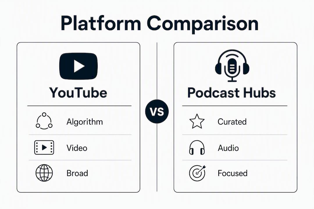 Infographic comparing YouTube and podcast hubs