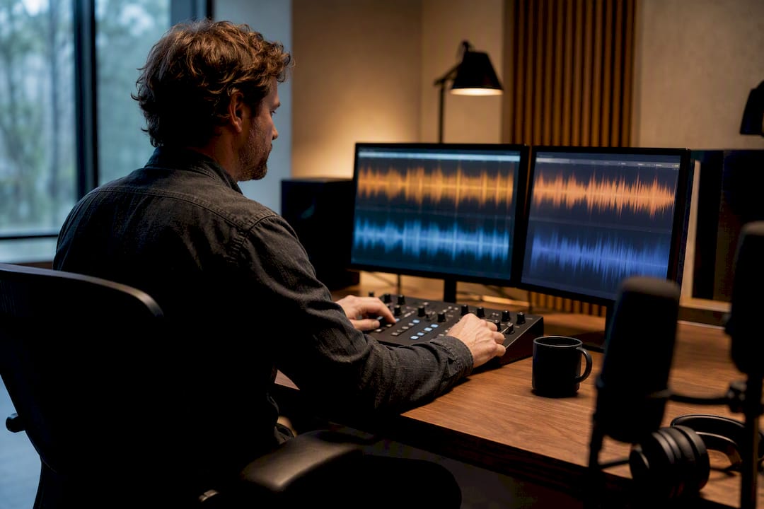 Editor comparing podcast episode mixes