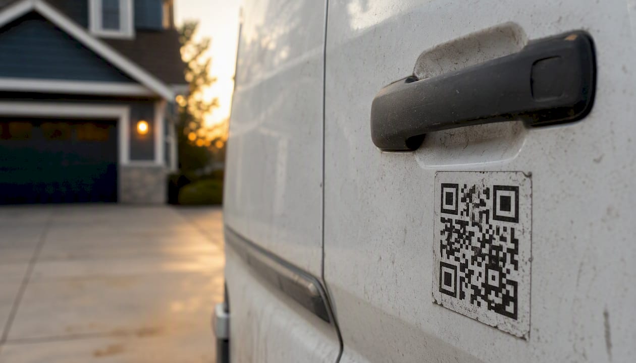 QR code sticker on trades van door