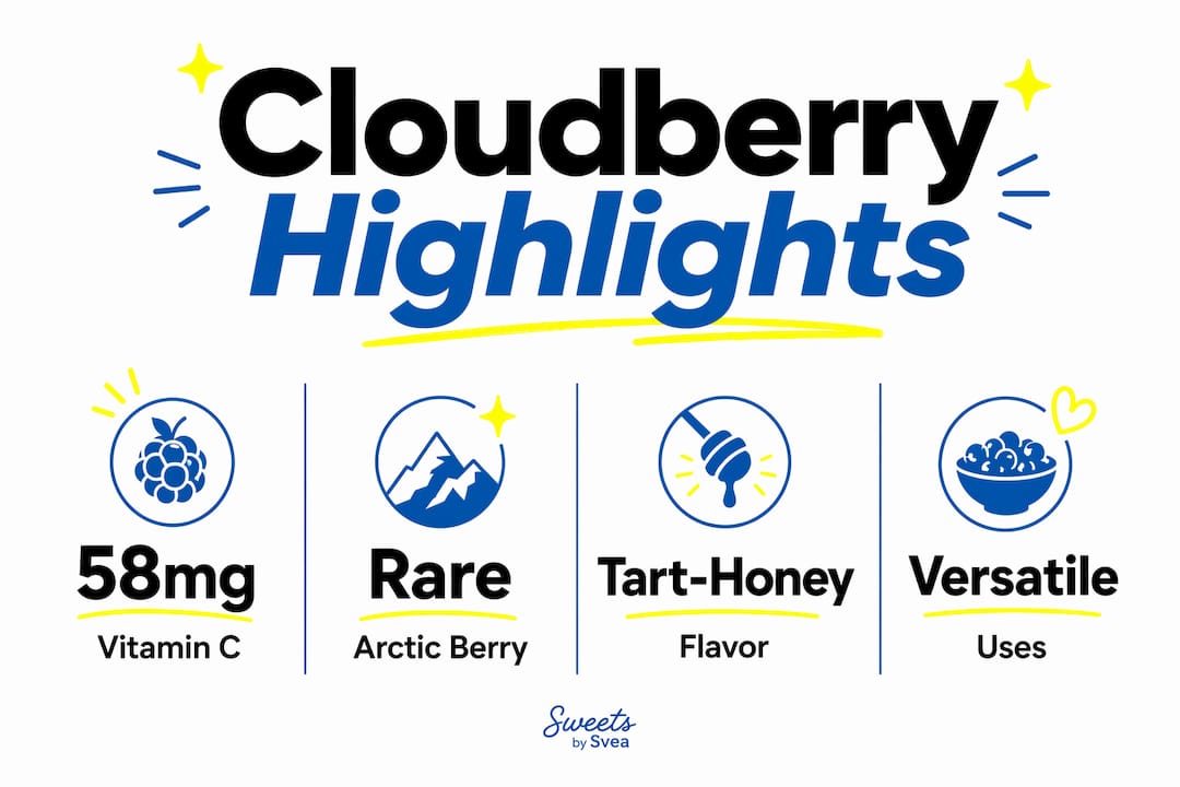 Infographic with cloudberry nutrition and culinary uses