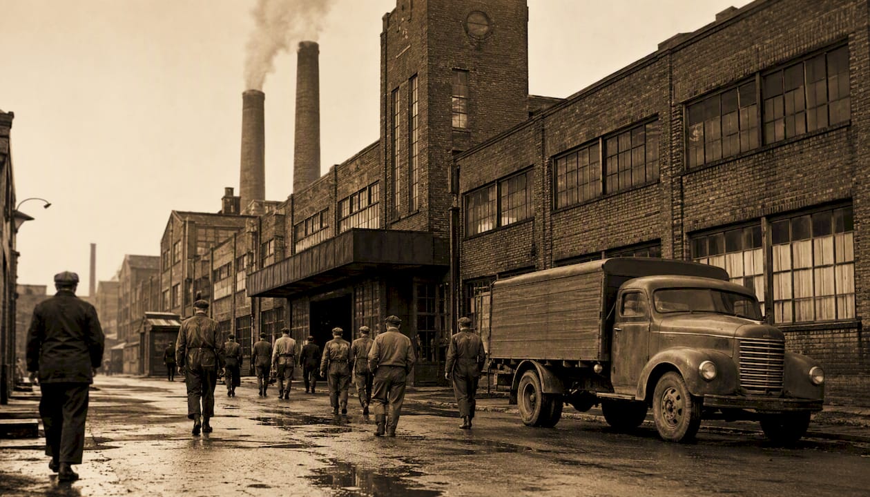 Historic Malaco candy factory exterior 1950s