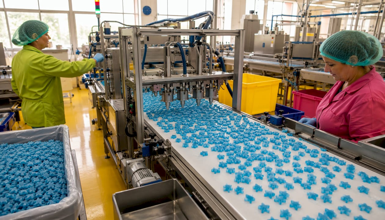 Automated candy production line with fish-shaped candy