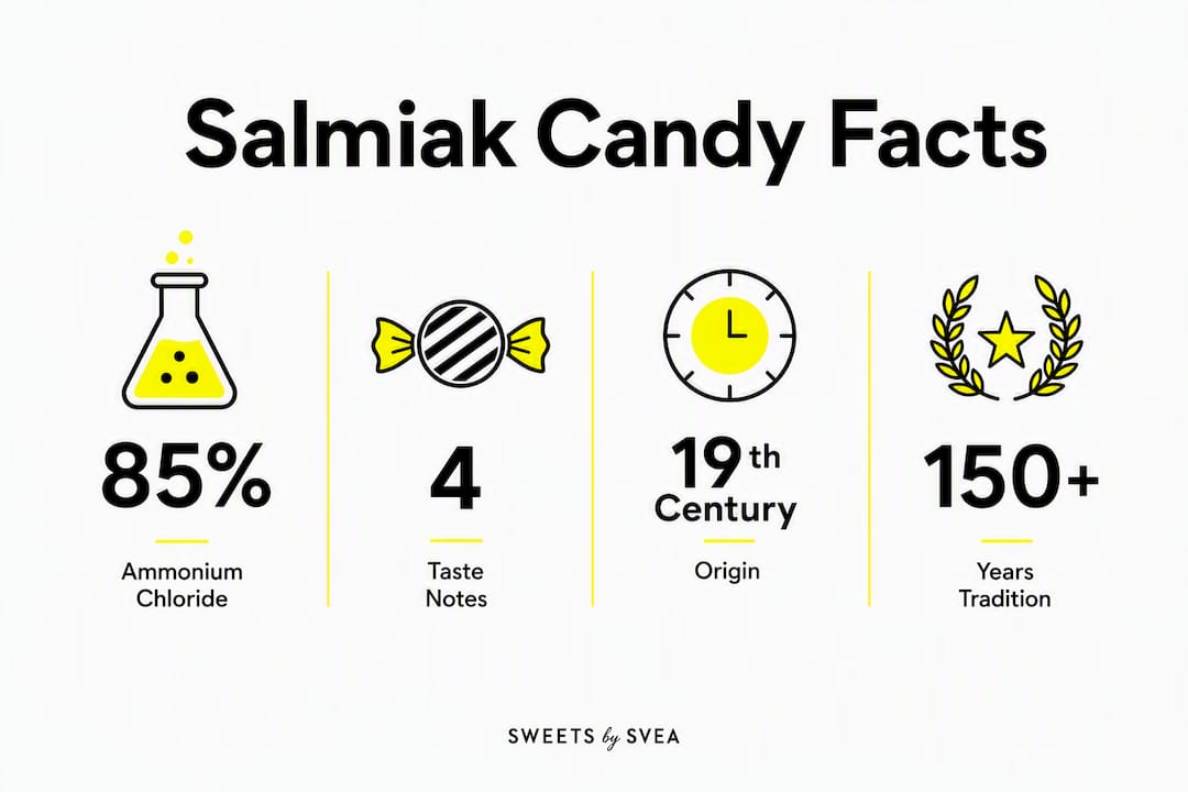 Infographic showing salmiak candy key facts