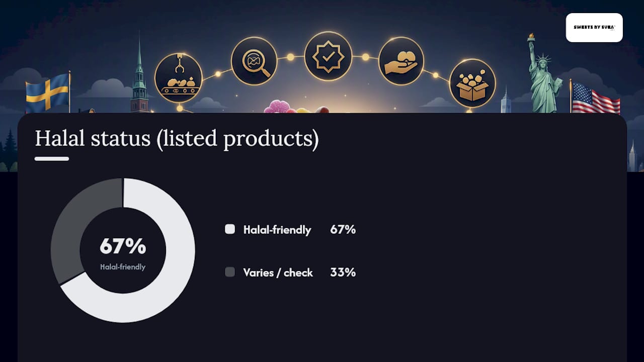 Diagram comparing Swedish candy brand halal statuses