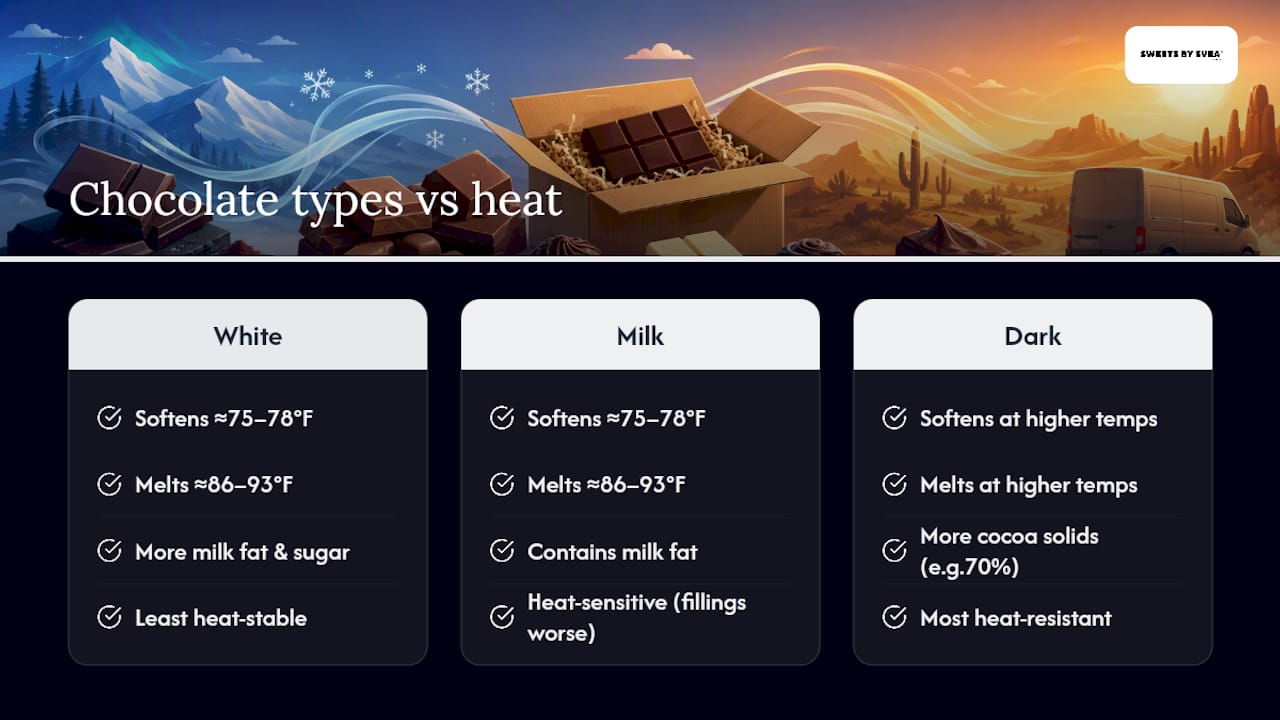 Chart of chocolate types vs melting temperatures