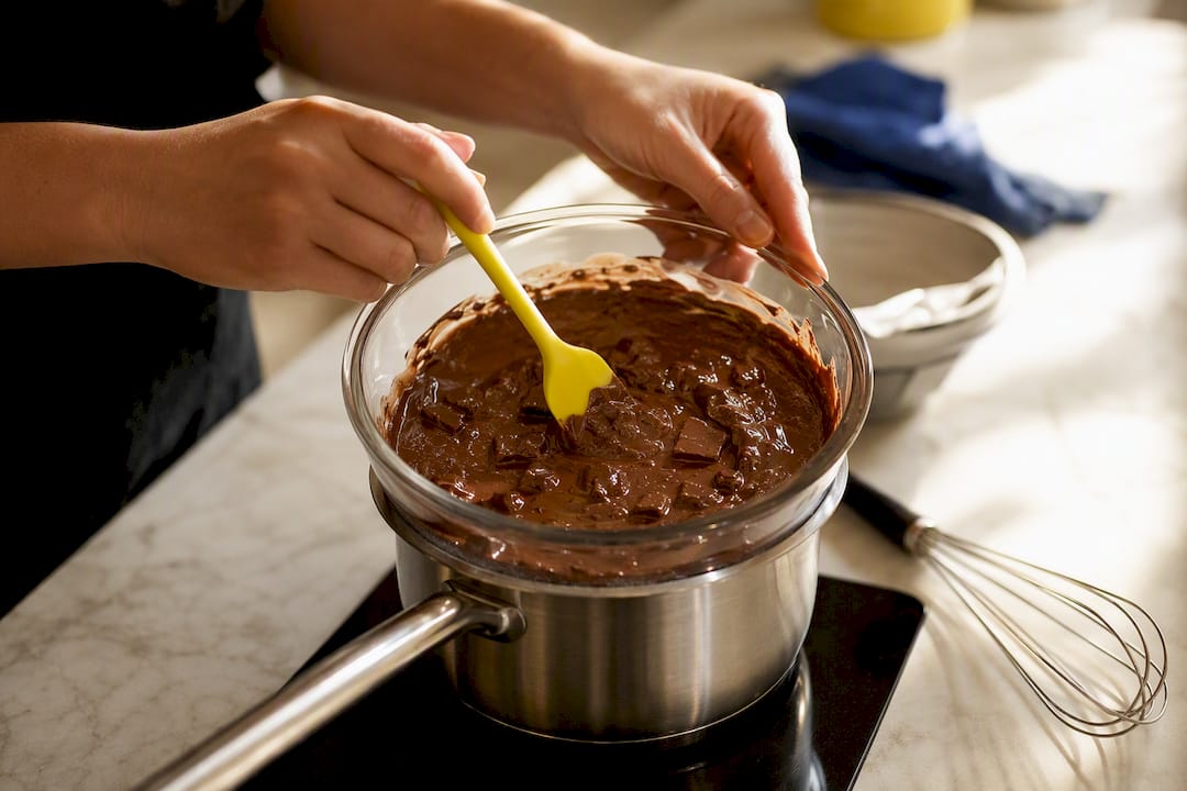 Baking chocolate melting in a bowl