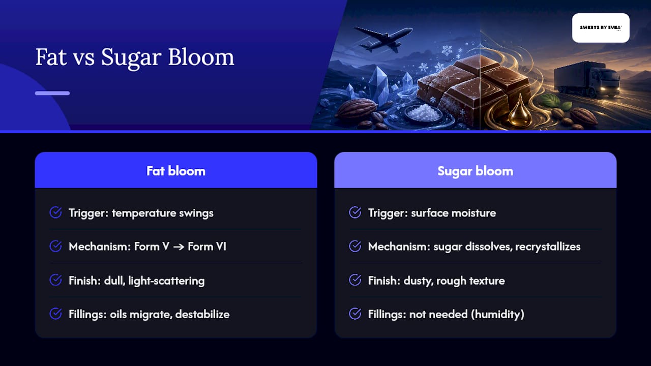 Comparison of fat bloom and sugar bloom