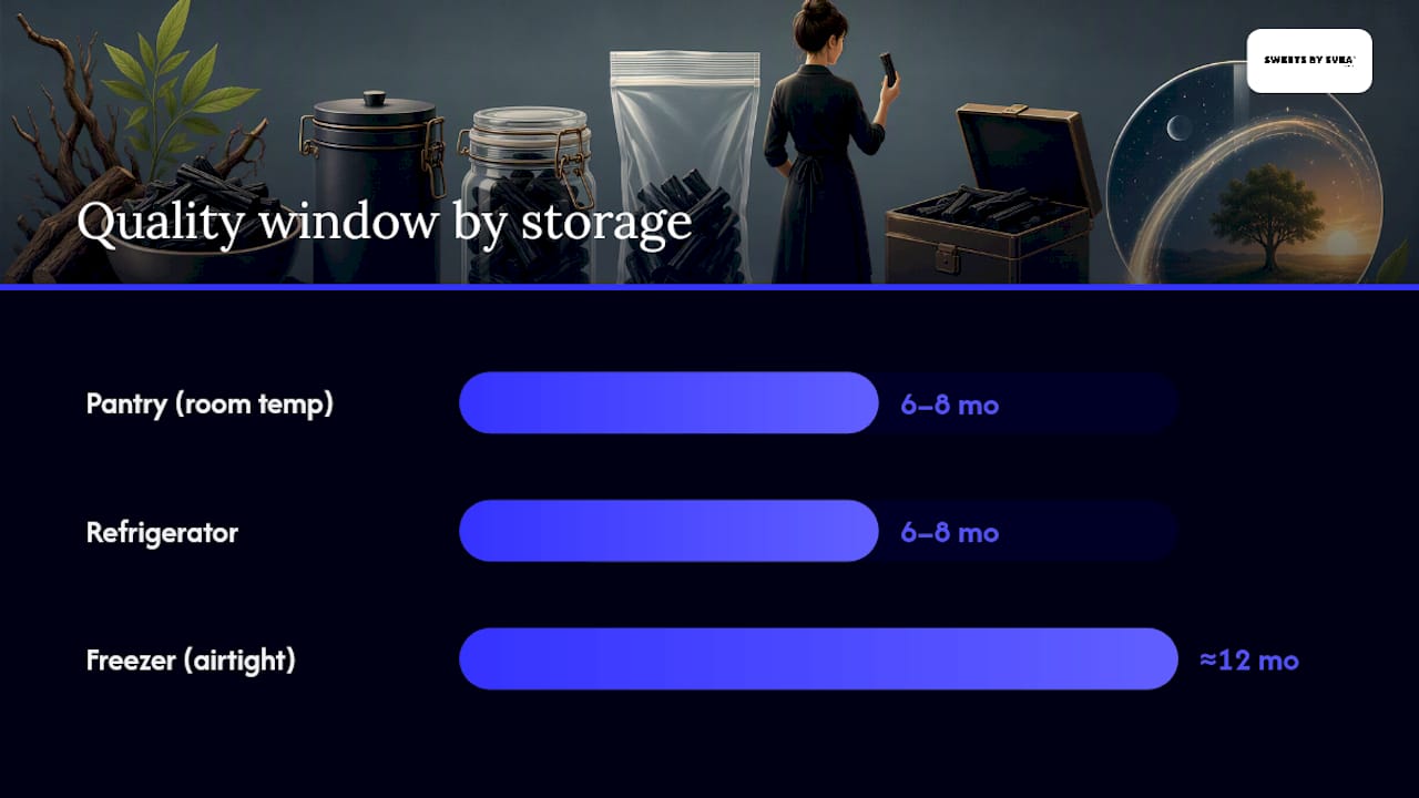 Licorice storage quality timeline by method