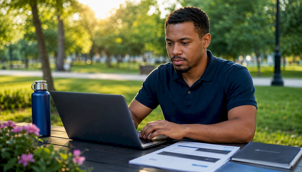 Man practicing interactive tutorial at workspace