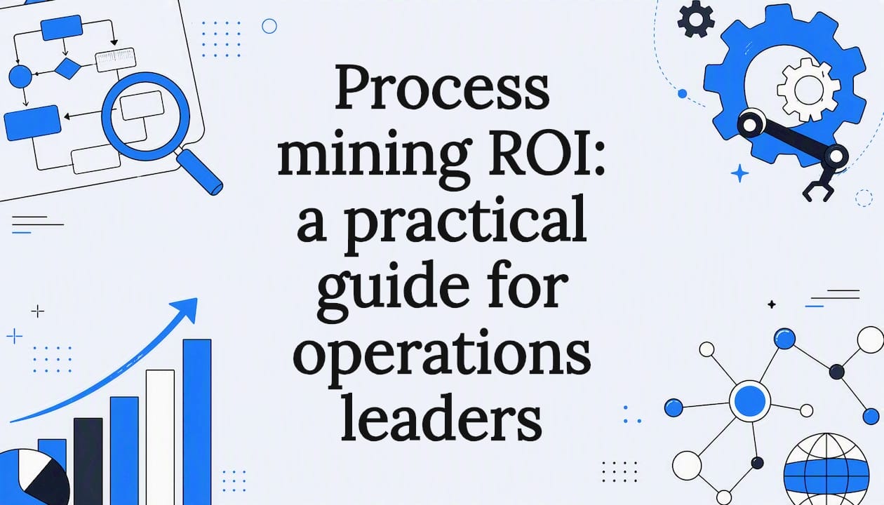 Decorative title card illustration of process mining and ROI concepts
