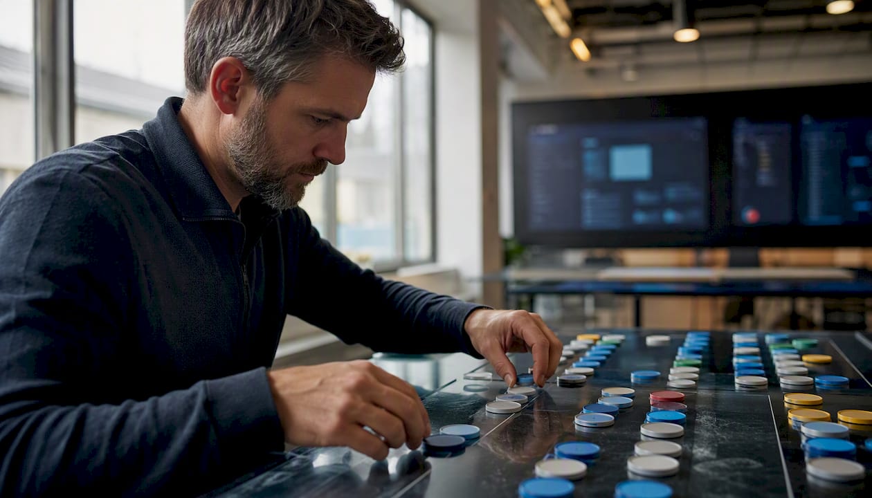 Operations leader arranging workflow tokens