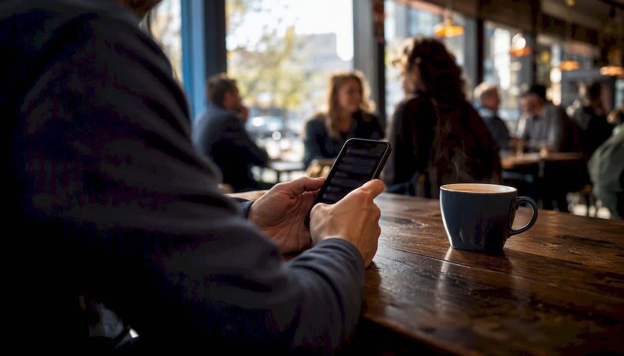 Hands holding phone with alert notifications
