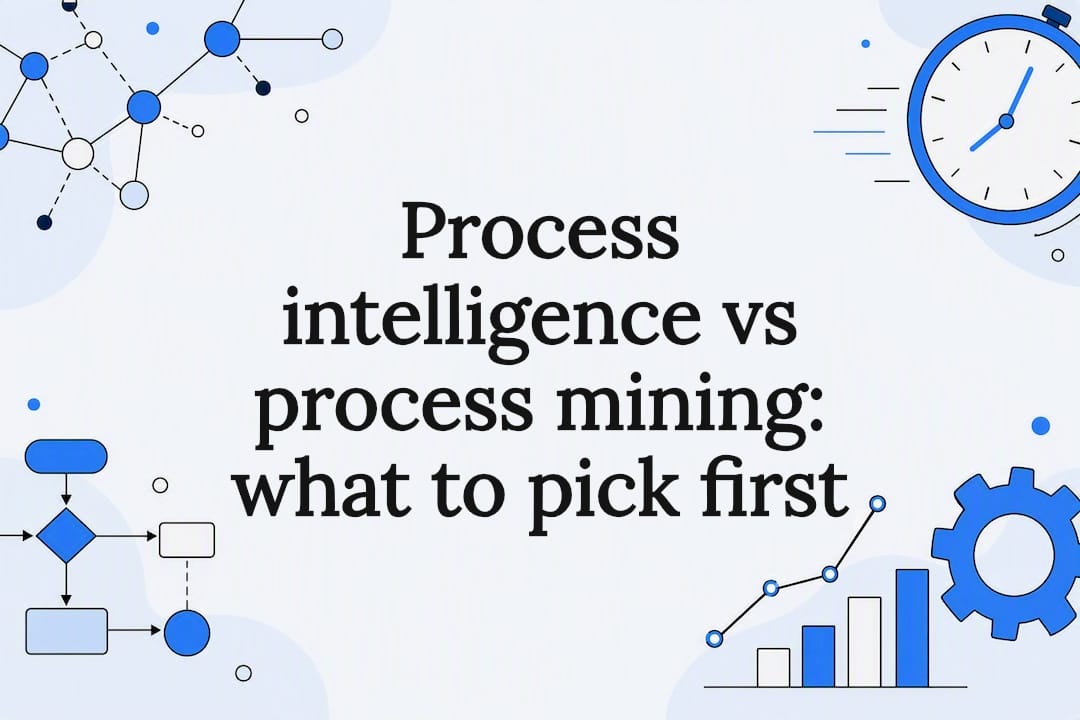 Decorative title card illustration for process intelligence and mining article