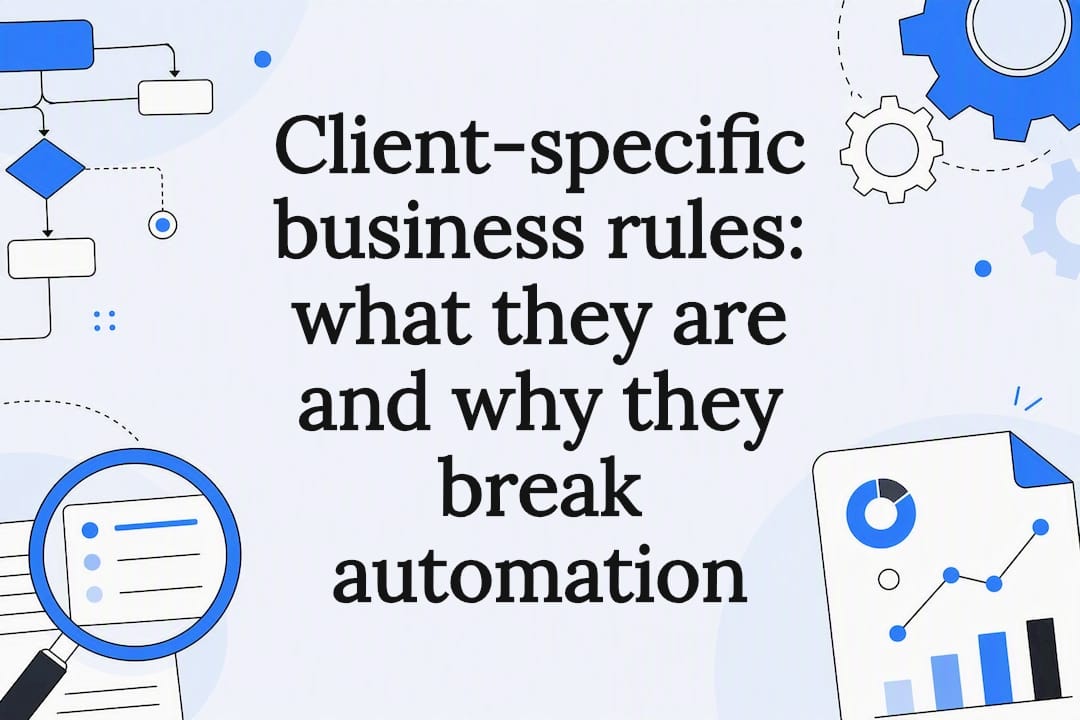 Decorative title card illustrating client-specific business rules