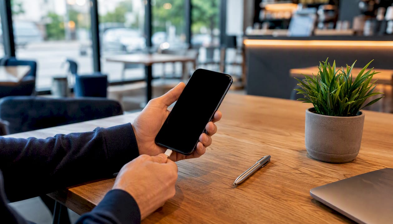 Ręce podłączające kabel ładowarki do telefonu