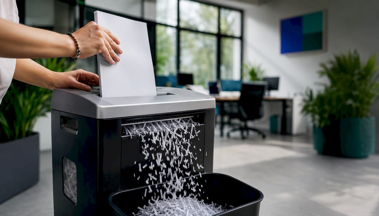 Dłonie niszczące dokumenty w bezpieczny sposób