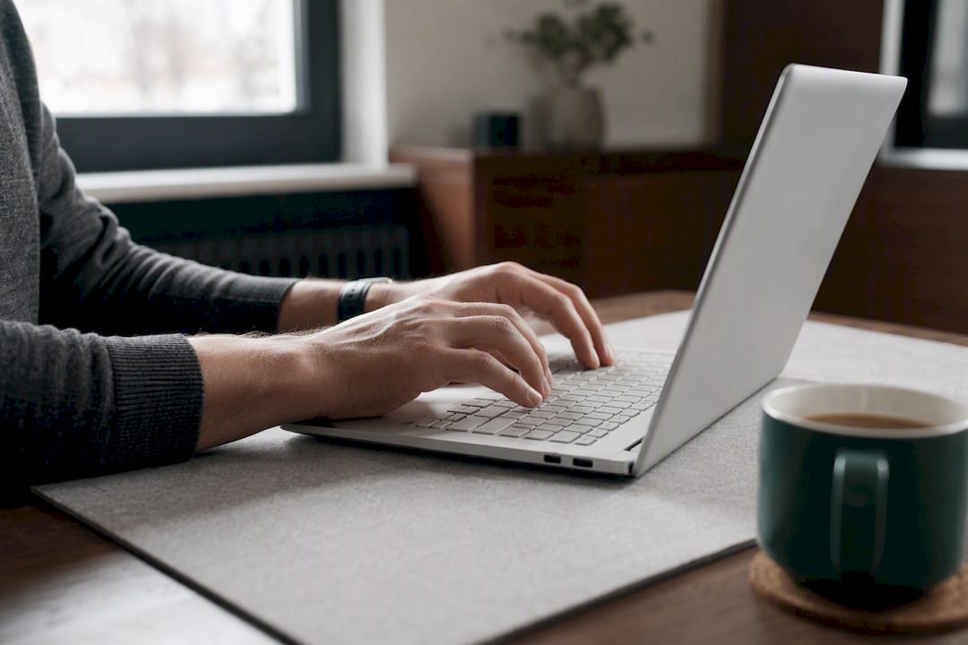 Dłonie szybko stukają w klawiaturę laptopa