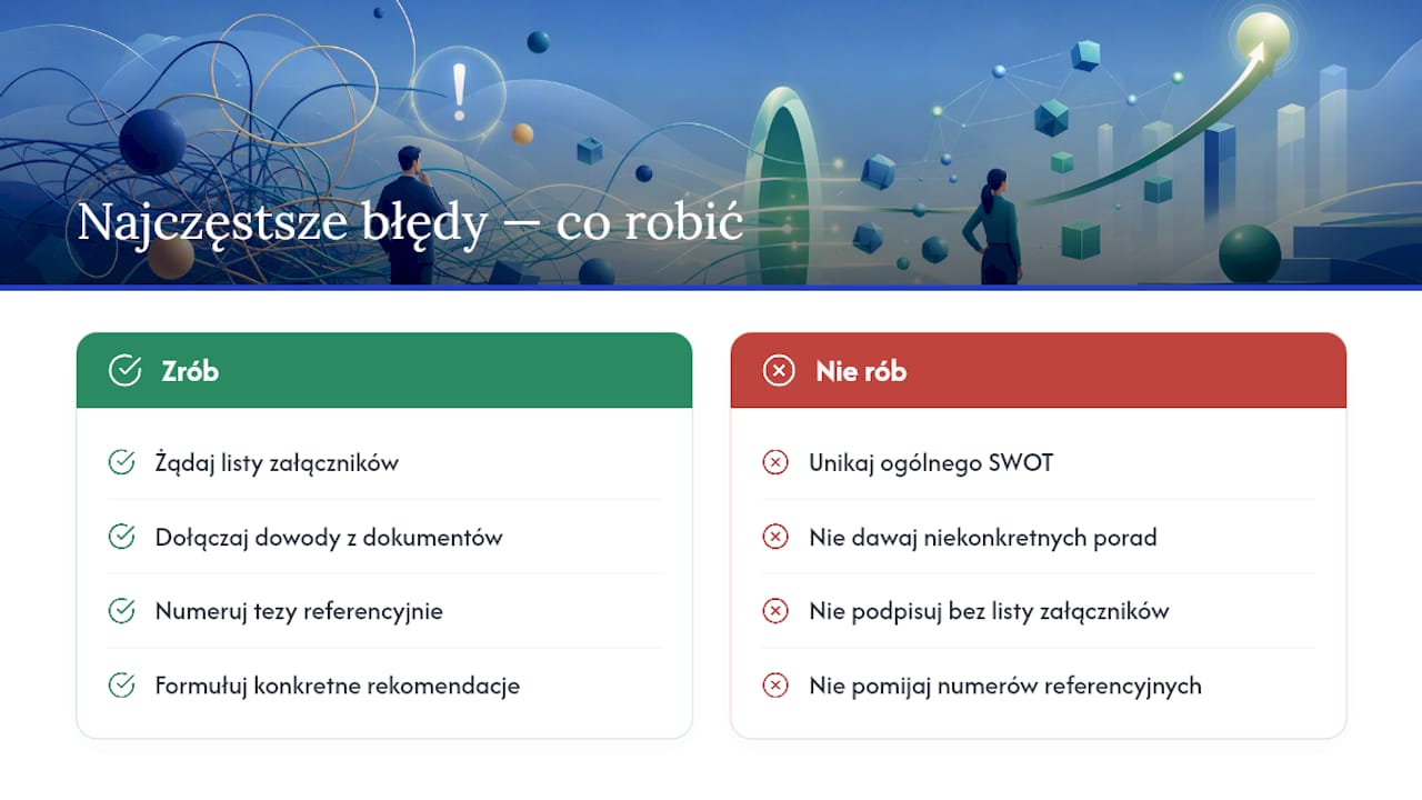 Pogląd autora: najczęstsze błędy w raportach due diligence — overview diagram