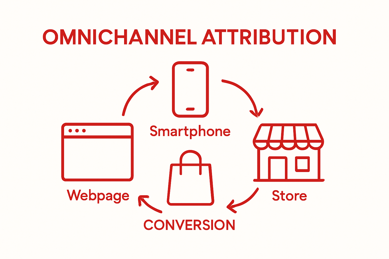 Diagram of customer journey through web, mobile, and in-store touchpoints
