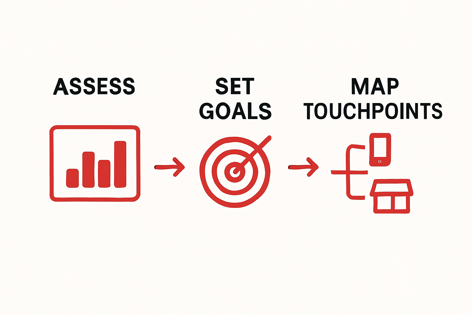 Visual steps for launching omnichannel strategy process