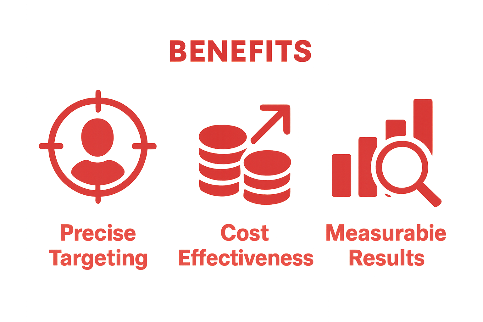 Visual icons for targeting, cost, and performance in digital marketing