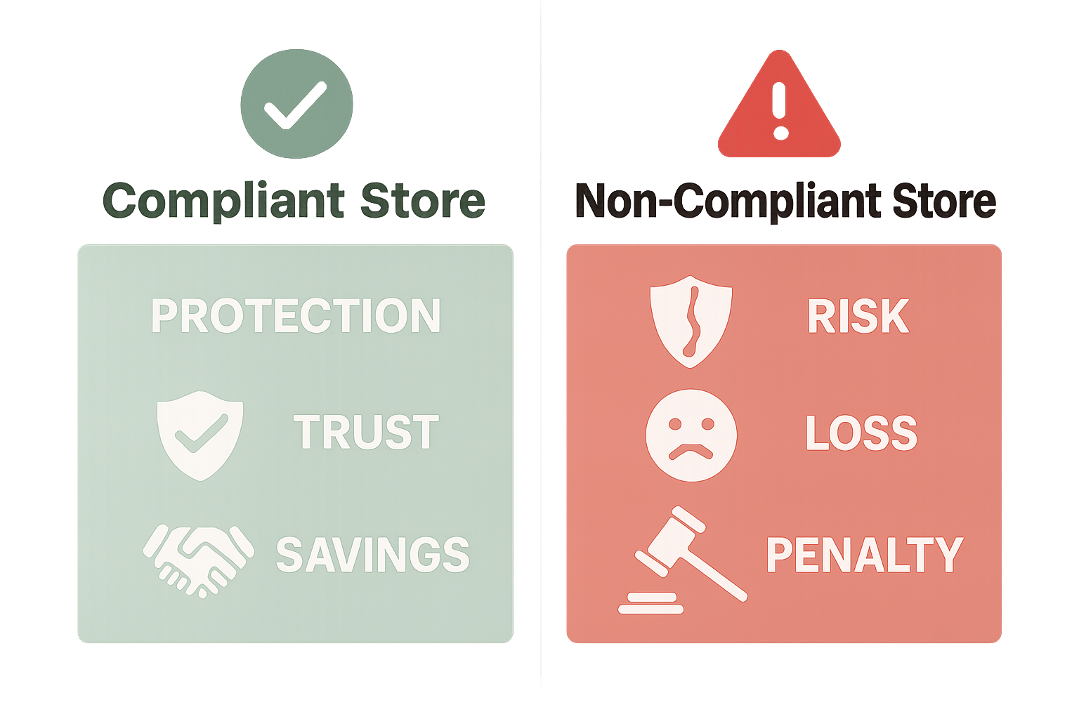 Infographic comparing compliant and non-compliant retail stores