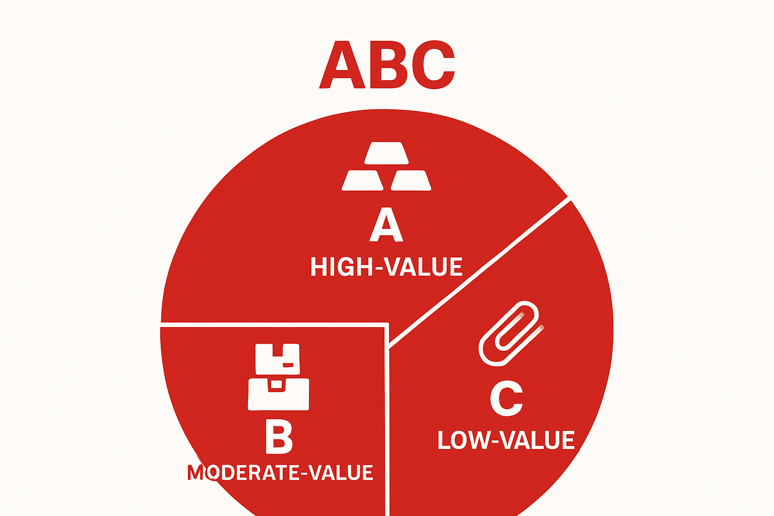 ABC inventory category infographic with icons and color coding