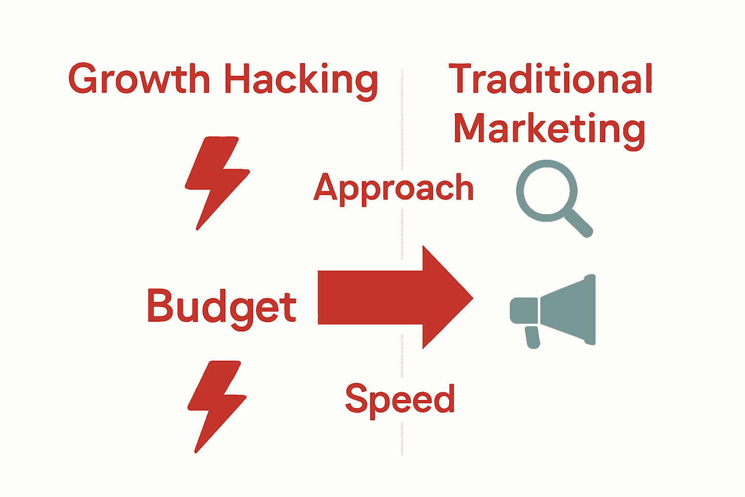 Infographic comparing growth hacking vs. traditional marketing strategies for retailers with icons and text.
