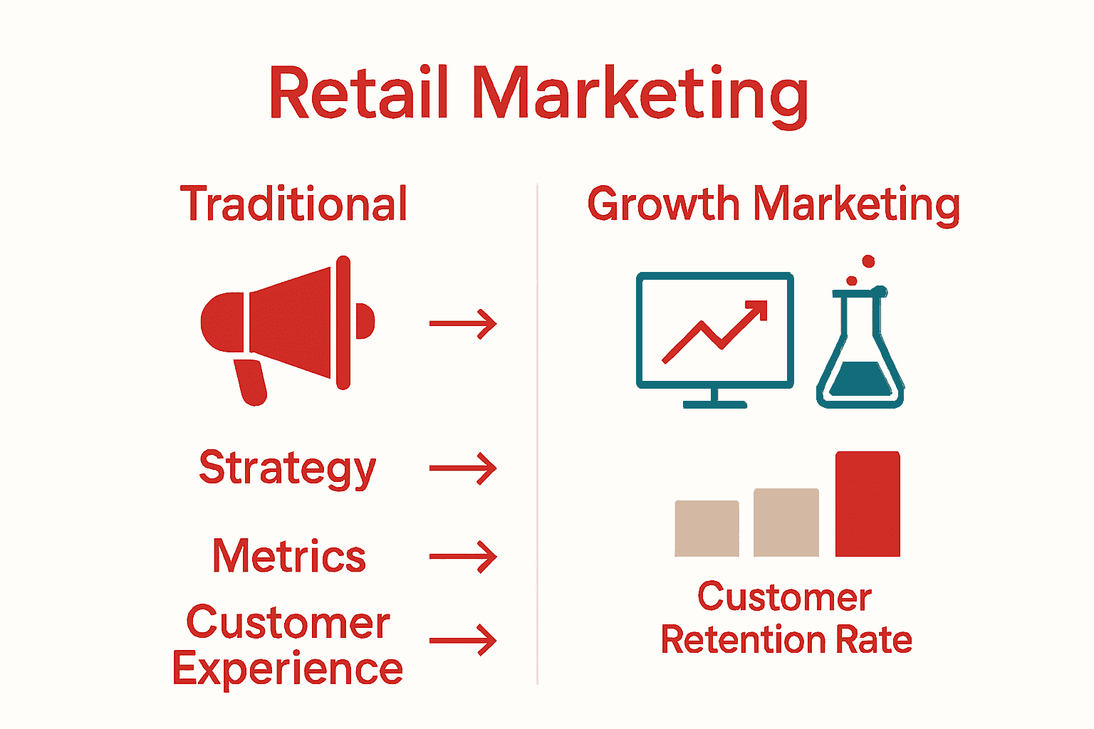 Infographic comparing traditional marketing and growth marketing for retail brands.