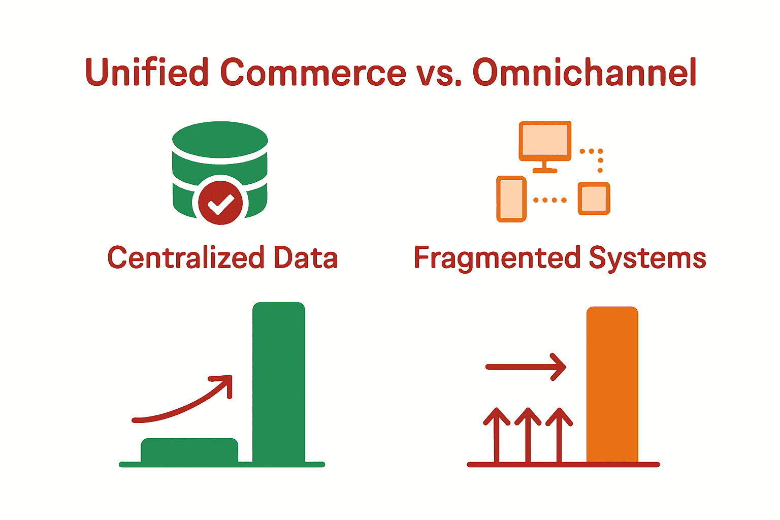 Infographic showing comparison between unified commerce and omnichannel approaches