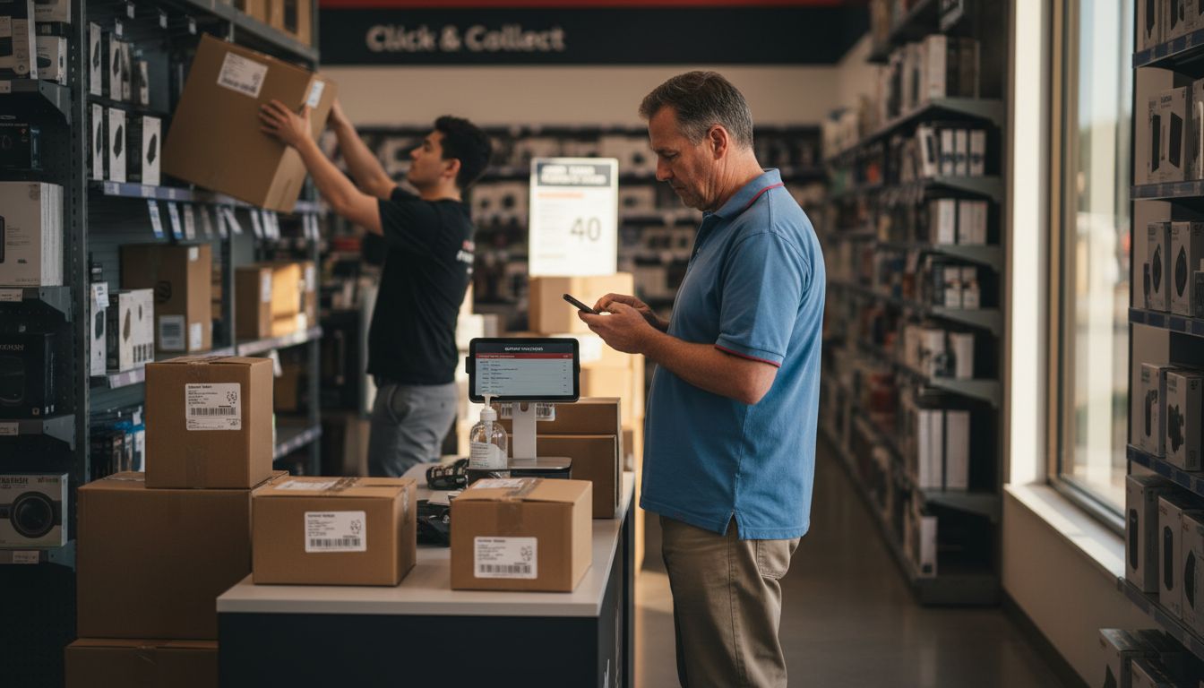 Customer waiting at click and collect counter
