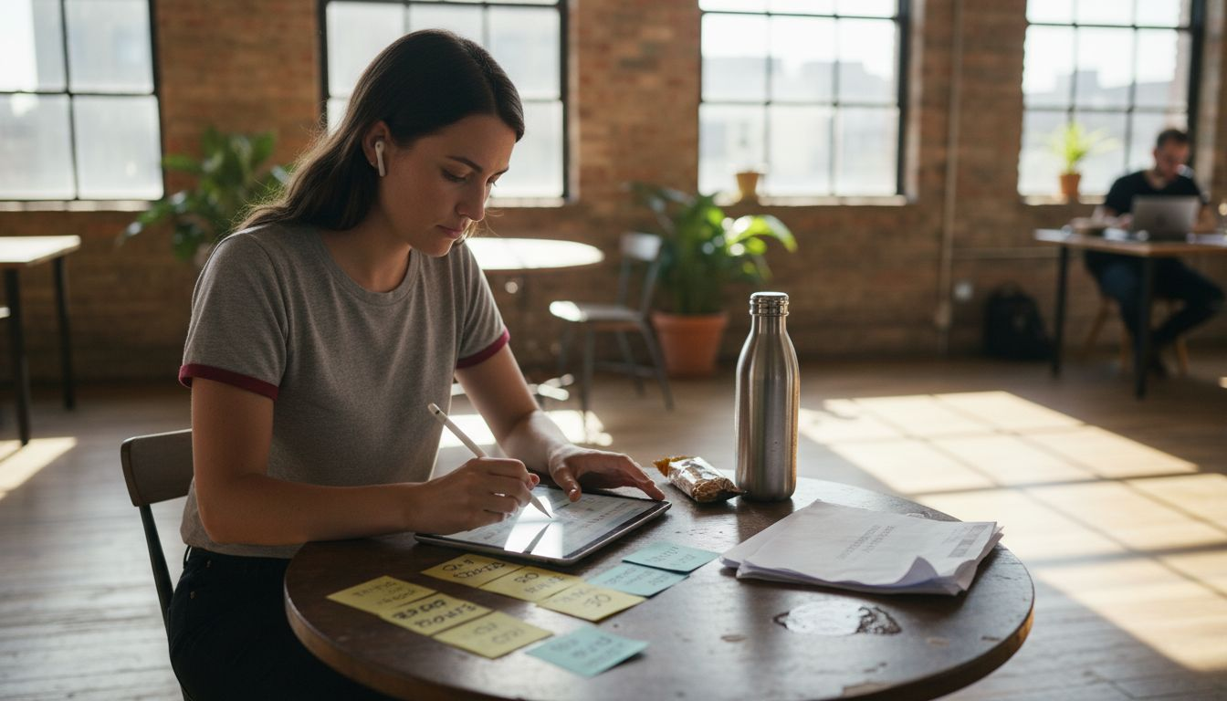 Woman drafting ecommerce content at table