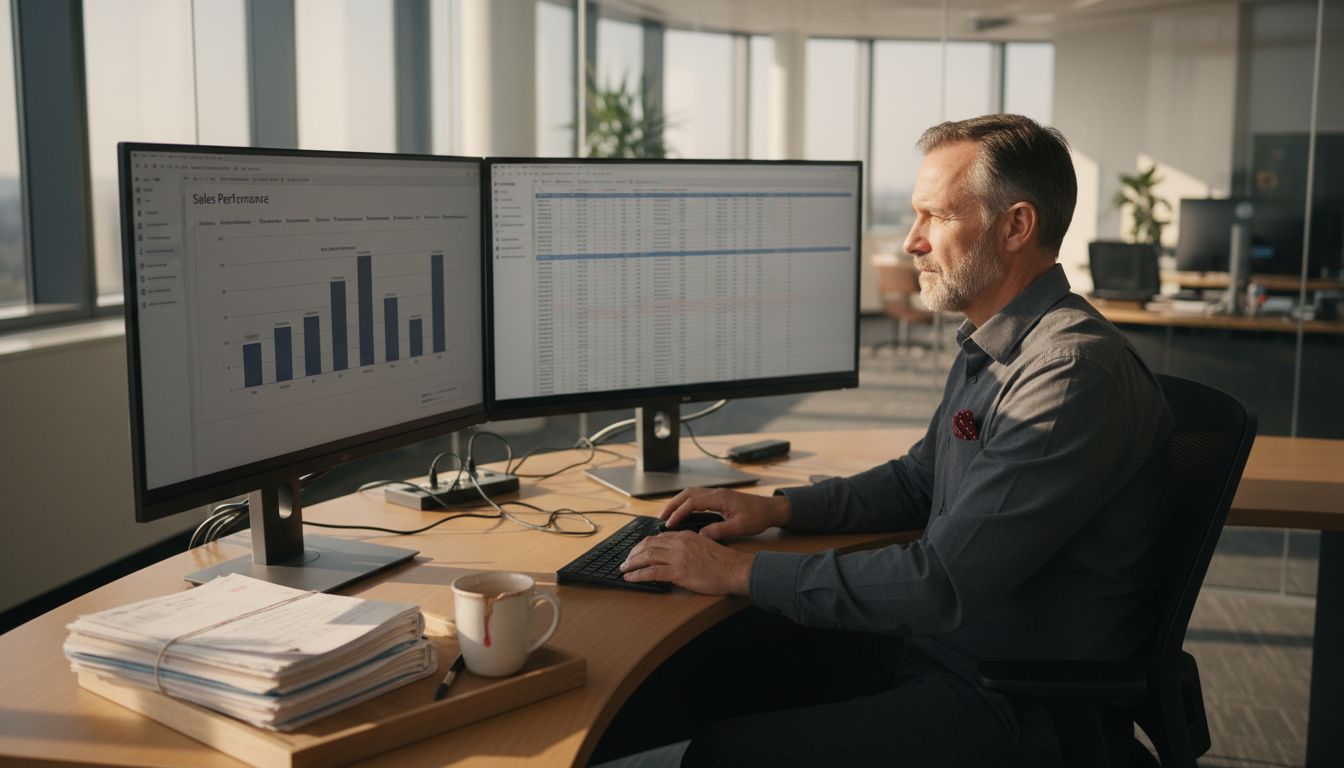 Manager working with sales analytics dashboard