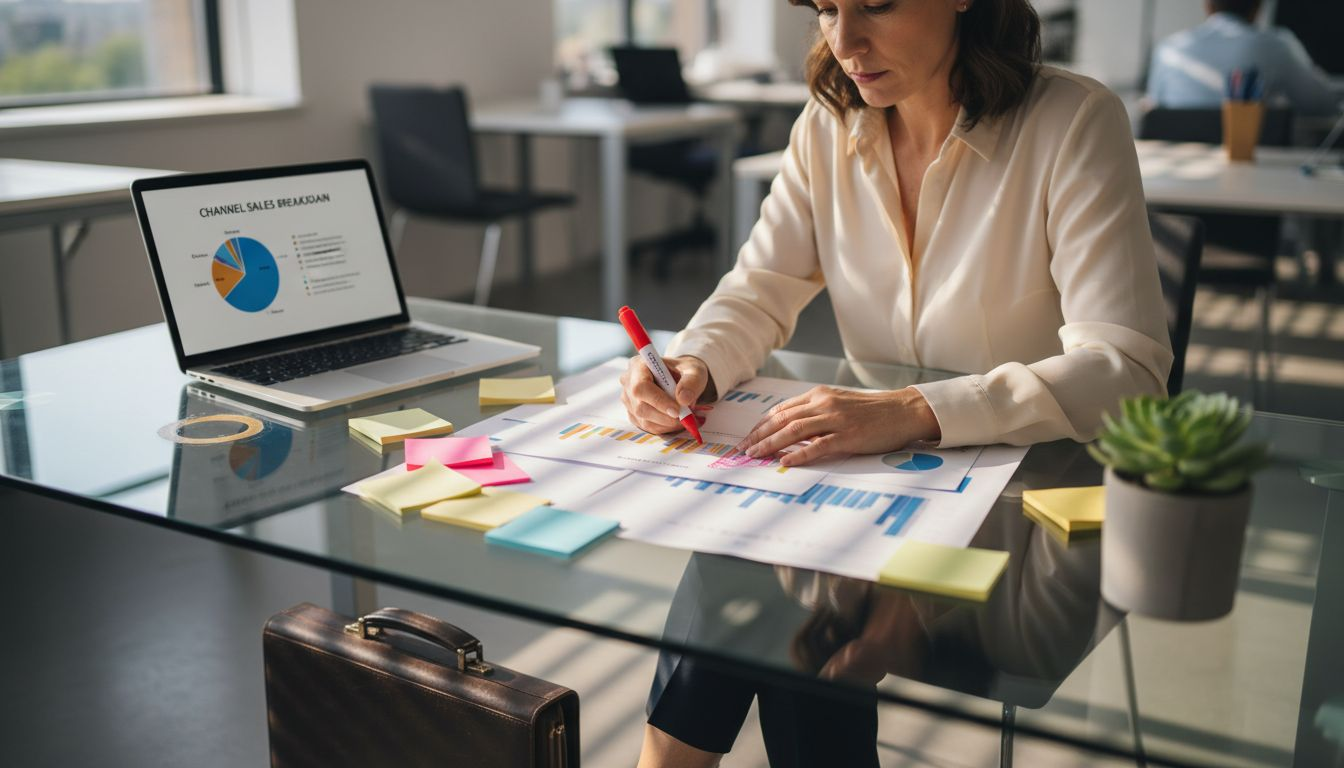 Sales manager reviewing print sales report