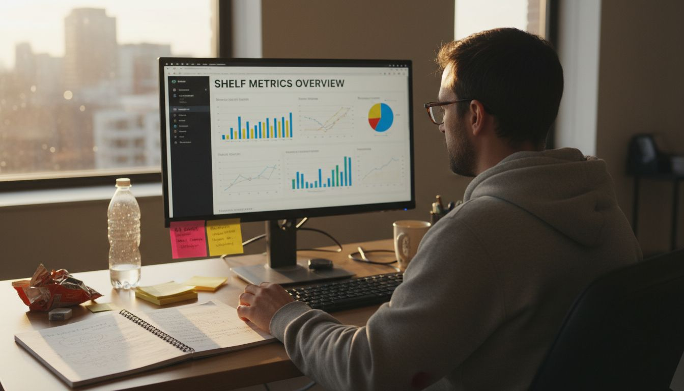 Analyst studying digital shelf metrics desktop