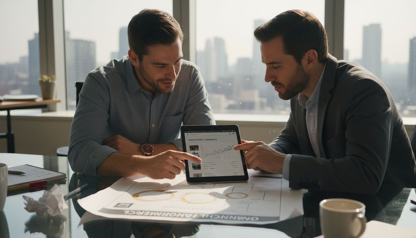 Team reviewing mobile commerce platform options