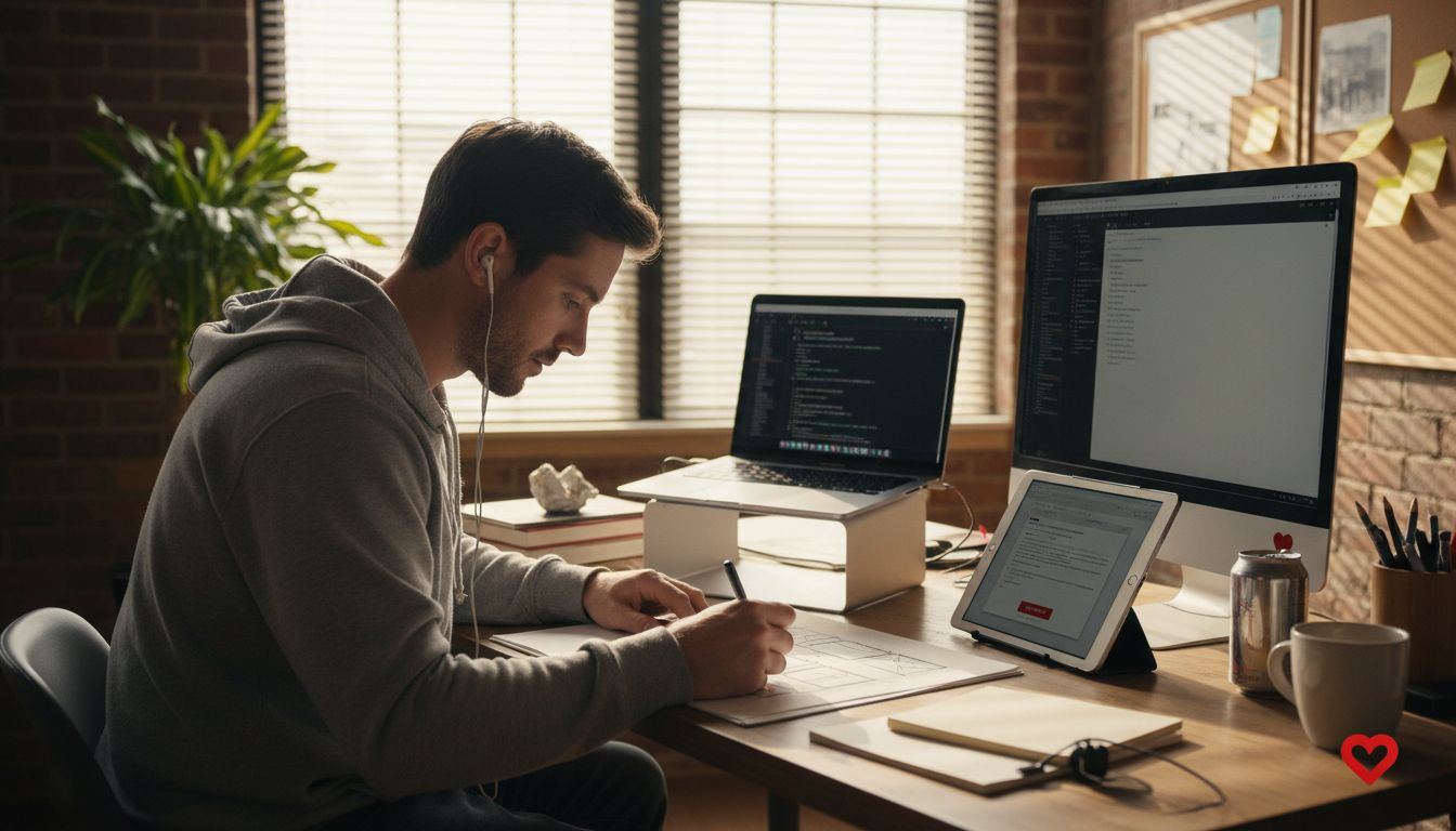 Designer sketching ecommerce landing page