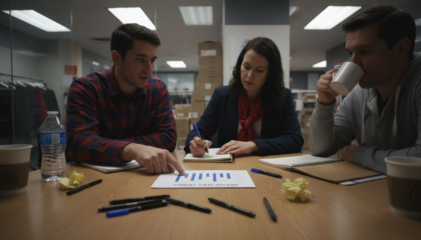 Retail team discussing BI implementation issues