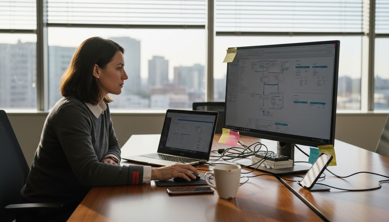 IT analyst reviewing integration audit charts