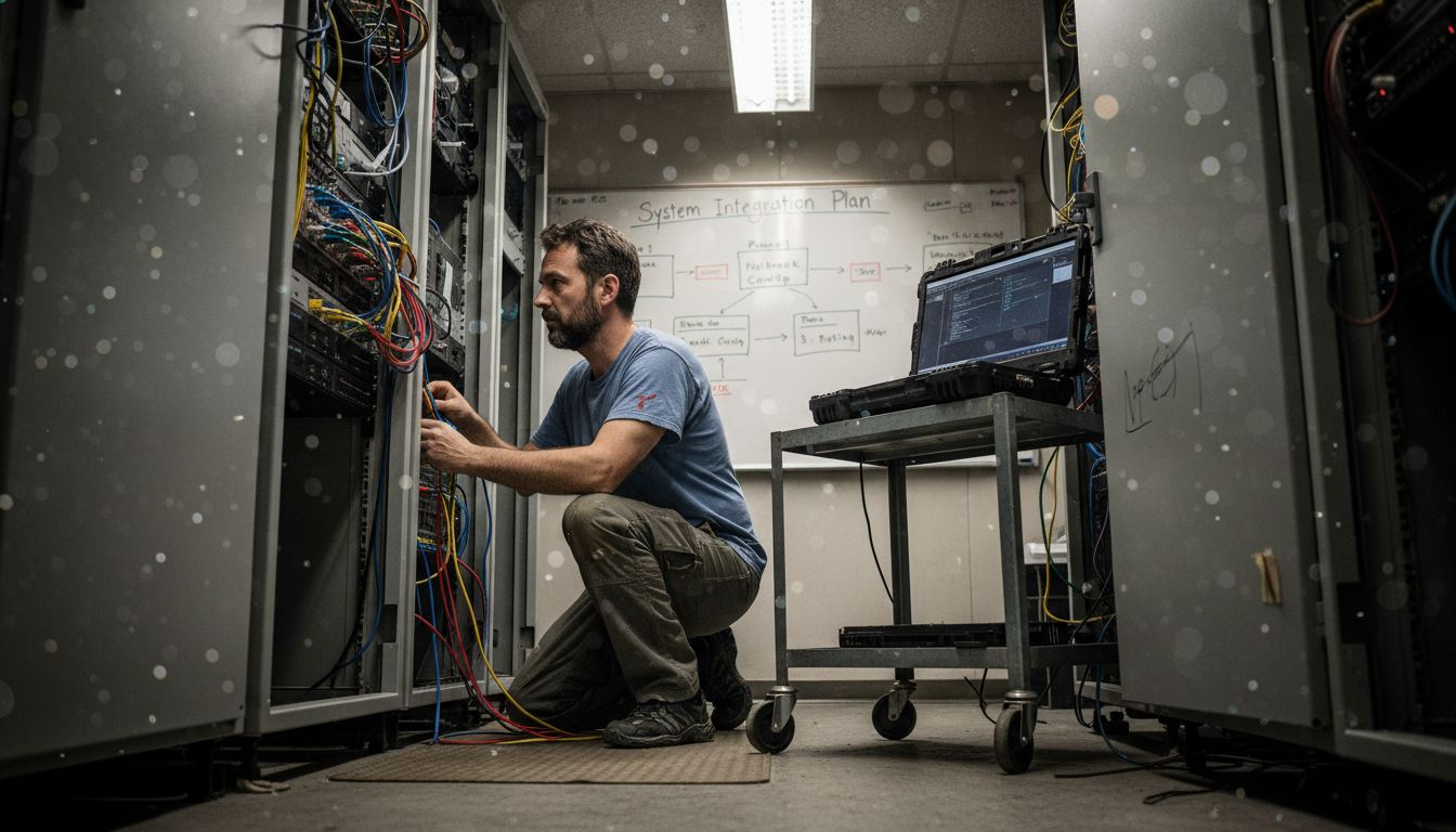 IT specialist connects retail server hardware