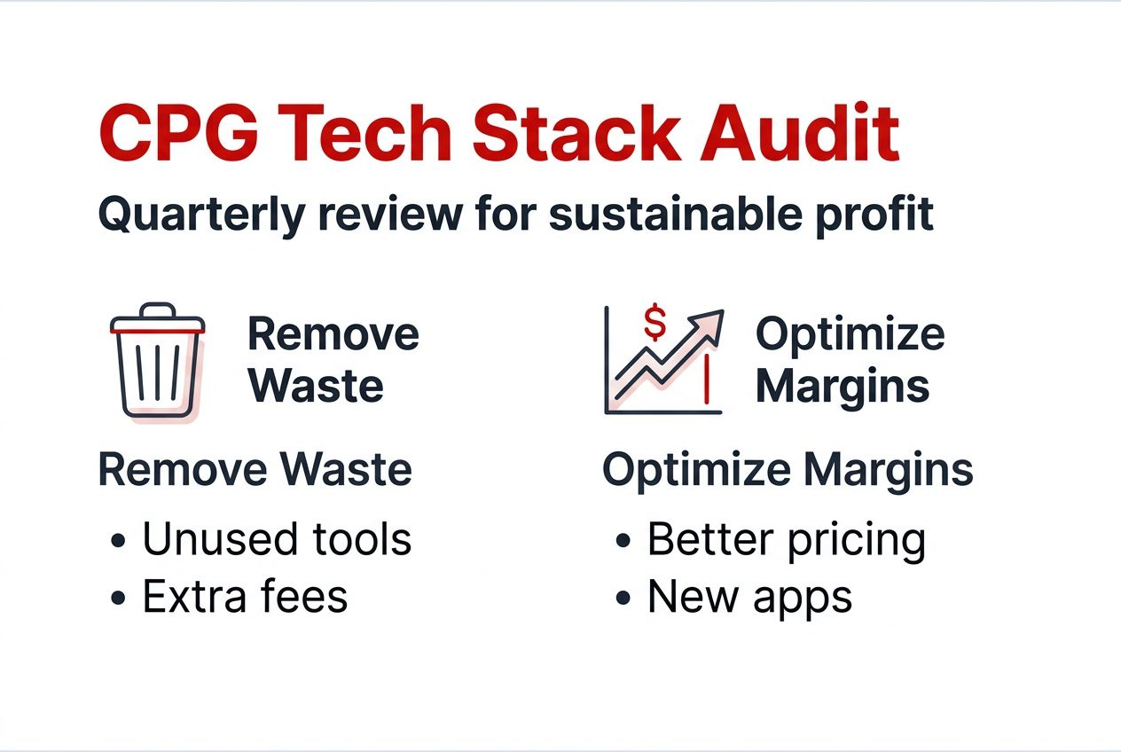 Infographic summarizing CPG tech stack audit steps