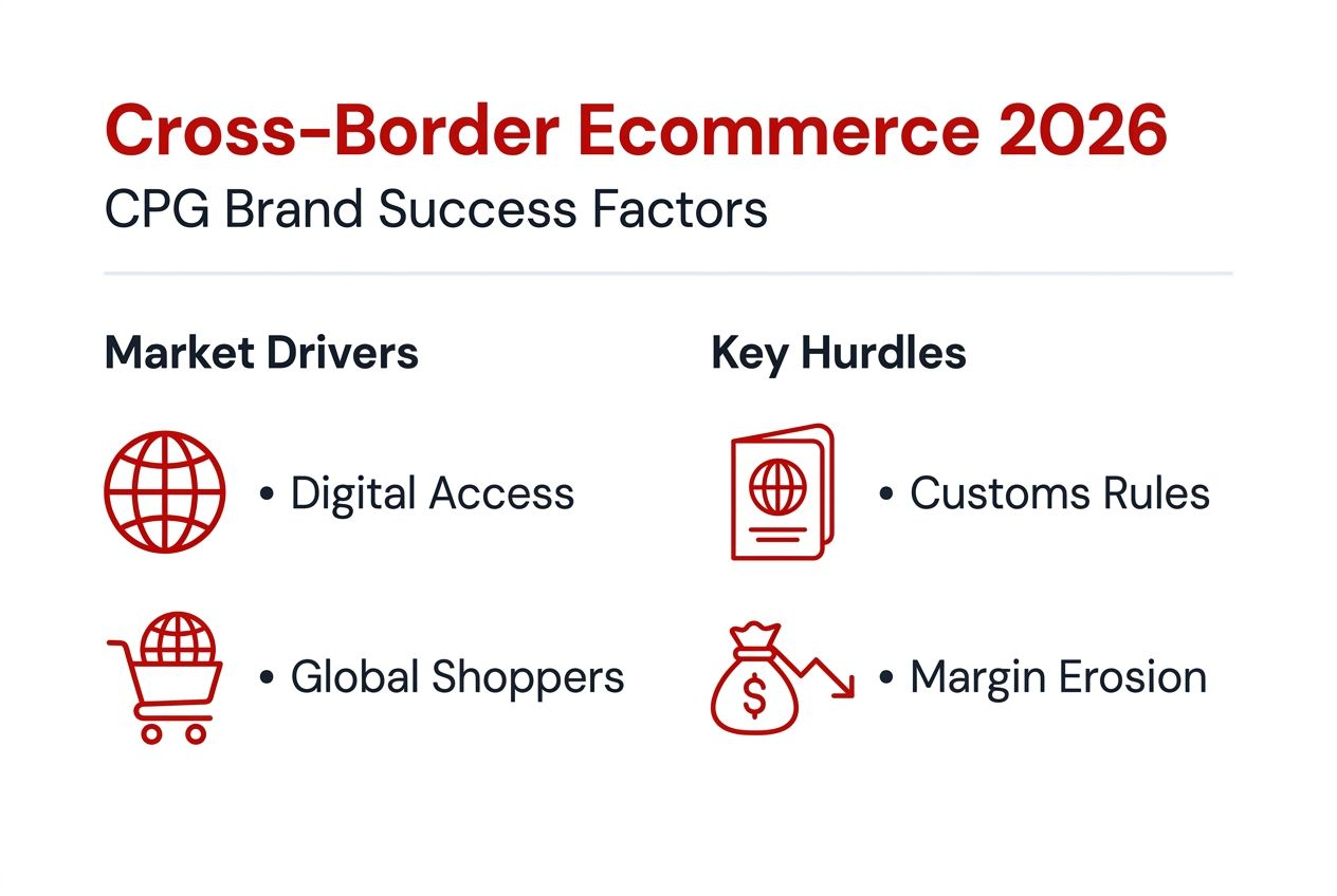 Infographic with cross-border ecommerce drivers and hurdles