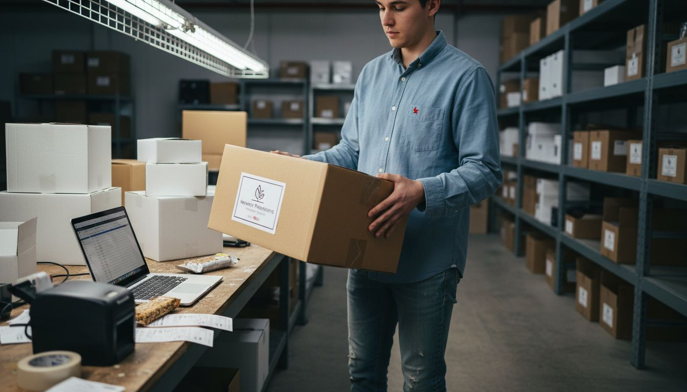 Brand owner packing white label shipping boxes