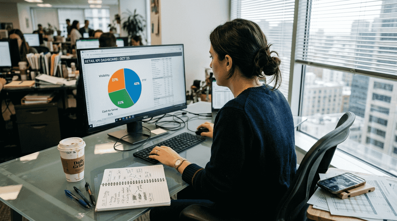 Brand manager viewing retail KPI dashboard