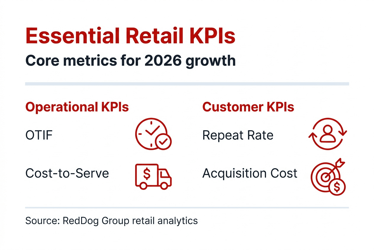 Infographic listing essential retail KPIs for 2026